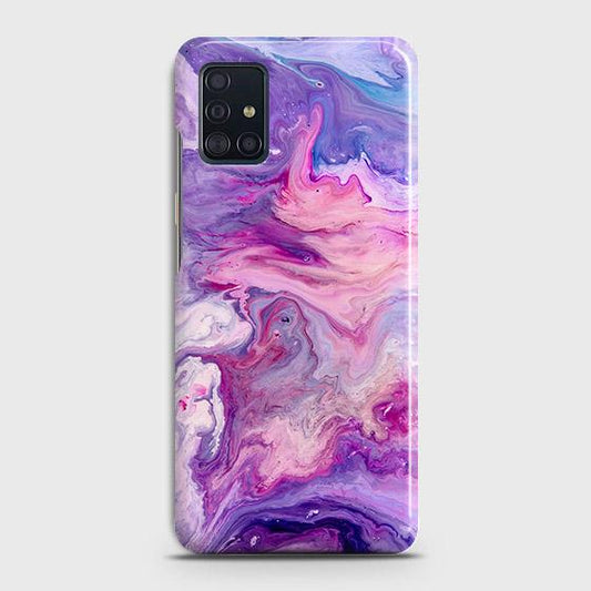 Samsung Galaxy A51 Cover - Chic Blue Liquid Marble Printed Hard Case with Life Time Colors Guarantee