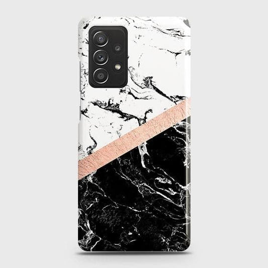 Samsung Galaxy A52s 5G Cover - Black & White Marble With Chic RoseGold Strip Case with Life Time Colors Guarantee ( Fast Delivery )