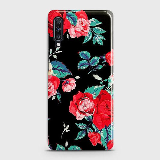Samsung Galaxy A70s Cover - Luxury Vintage Red Flowers Printed Hard Case with Life Time Colors Guarantee