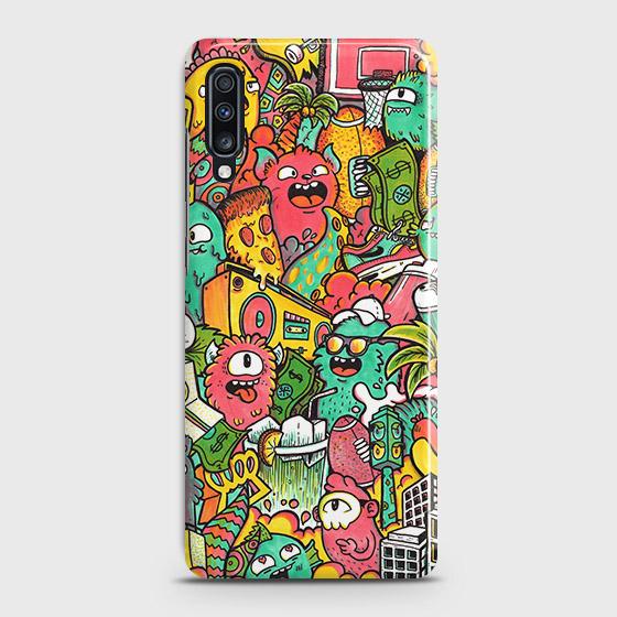 Samsung Galaxy A70s Cover - Matte Finish - Candy Colors Trendy Sticker Collage Printed Hard Case with Life Time Colors Guarantee
