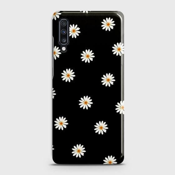 Samsung Galaxy A70s Cover - Matte Finish - White Bloom Flowers with Black Background Printed Hard Case with Life Time Colors Guarantee
