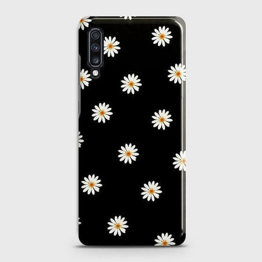 Samsung Galaxy A70s Cover - Matte Finish - White Bloom Flowers with Black Background Printed Hard Case with Life Time Colors Guarantee