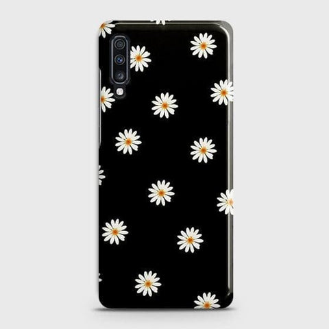 Samsung Galaxy A70s Cover - Matte Finish - White Bloom Flowers with Black Background Printed Hard Case with Life Time Colors Guarantee