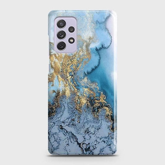 Samsung Galaxy A72 Cover - Trendy Golden & Blue Ocean Marble Printed Hard Case with Life Time Colors Guarantee