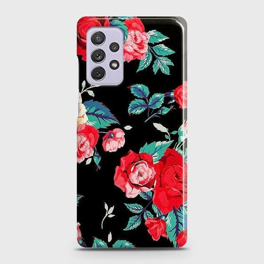 Samsung Galaxy A72 Cover - Luxury Vintage Red Flowers Printed Hard Case with Life Time Colors Guarantee
