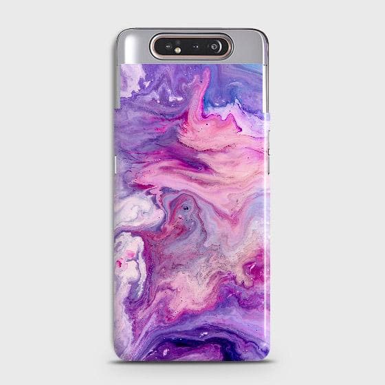 Samsung Galaxy A80 Cover - Chic Blue Liquid Marble Printed Hard Case with Life Time Colors Guarantee b53