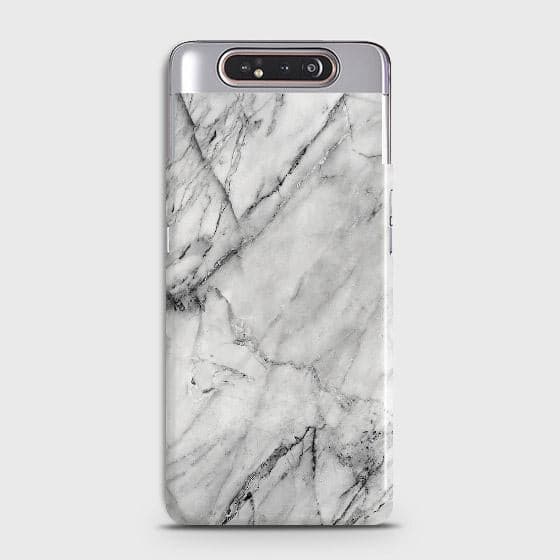 Samsung Galaxy A80 Cover - Matte Finish - Trendy White Floor Marble Printed Hard Case with Life Time Colors Guarantee - D2 b76