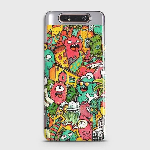 Samsung Galaxy A80 Cover - Matte Finish - Candy Colors Trendy Sticker Collage Printed Hard Case with Life Time Colors Guarantee