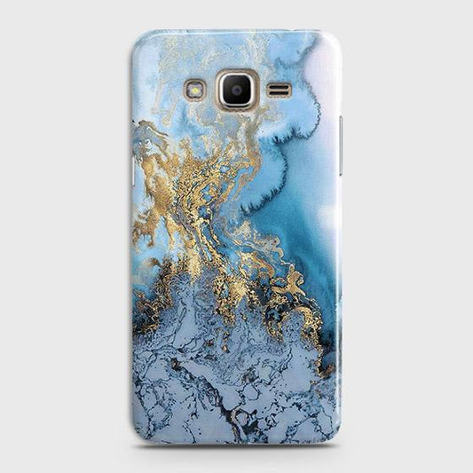 Samsung Galaxy J7 Core / Nxt Cover - Trendy Golden & Blue Ocean Marble Printed Hard Case with Life Time Colors Guarantee