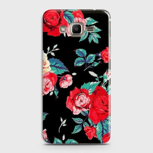 Samsung Galaxy J7 Core / Nxt Cover - Luxury Vintage Red Flowers Printed Hard Case with Life Time Colors Guarantee