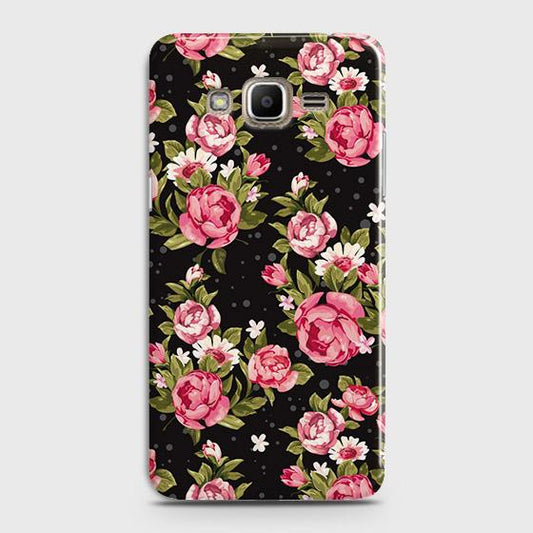 Samsung Galaxy J7 Core / Nxt Cover - Trendy Pink Rose Vintage Flowers Printed Hard Case with Life Time Colors Guarantee