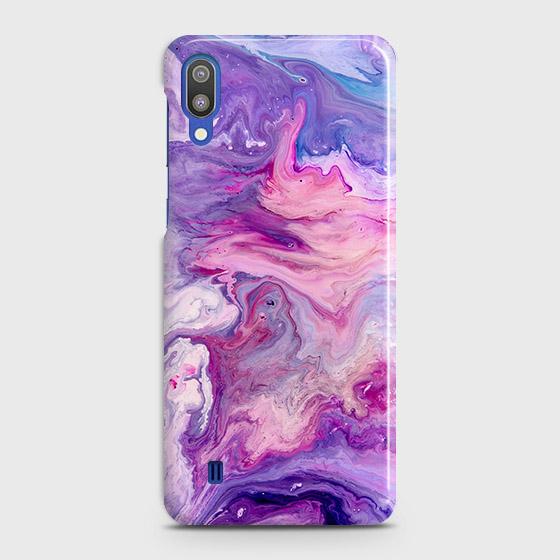 Samsung Galaxy M10 Cover - Chic Blue Liquid Marble Printed Hard Case with Life Time Colors Guarantee