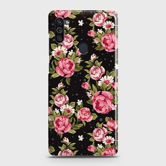 Samsung Galaxy M11 Cover - Trendy Pink Rose Vintage Flowers Printed Hard Case with Life Time Colors Guarantee