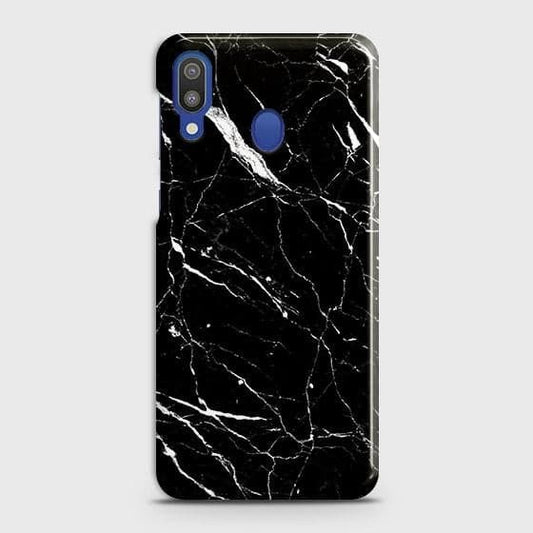 Samsung Galaxy M20 Cover - Trendy Black Marble Printed Hard Case with Life Time Colors Guarantee