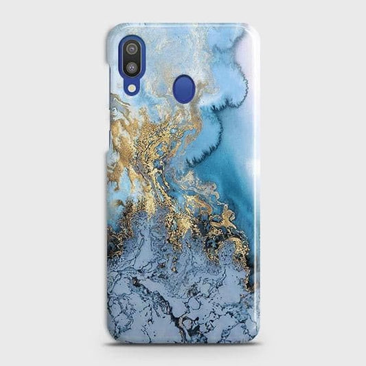 Samsung Galaxy M20  - Trendy Golden & Blue Ocean Marble Printed Hard Case with Life Time Colors Guarantee