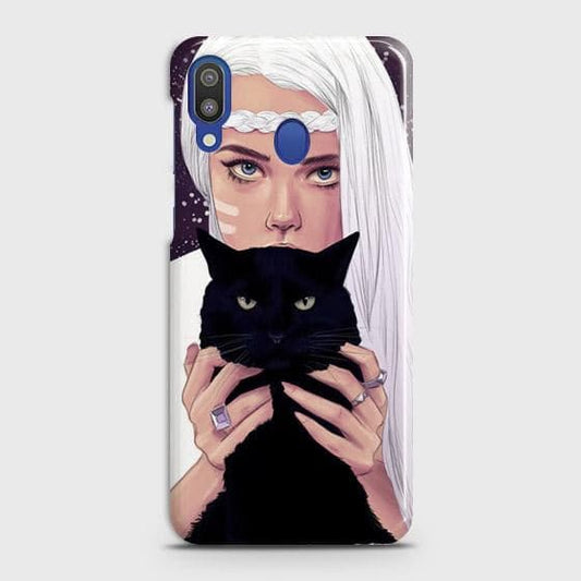 Samsung Galaxy M20 Cover - Trendy Wild Black Cat Printed Hard Case with Life Time Colors Guarantee