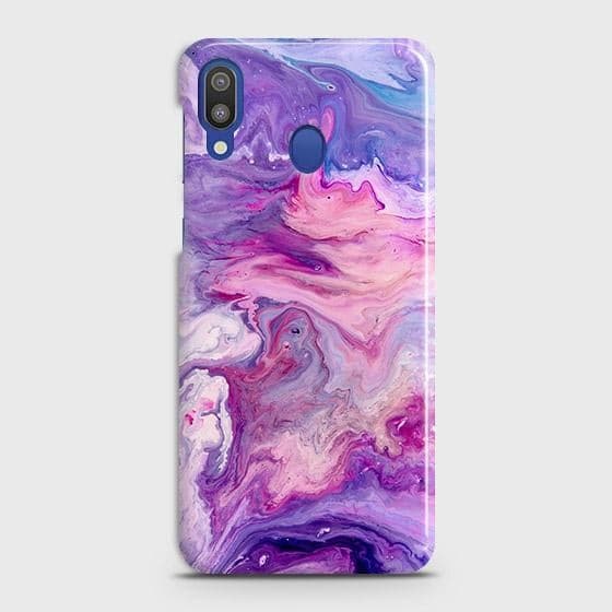 Samsung Galaxy M20 Cover - Chic Blue Liquid Marble Printed Hard Case with Life Time Colors Guarantee