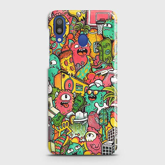 Samsung Galaxy M20 Cover - Matte Finish - Candy Colors Trendy Sticker Collage Printed Hard Case with Life Time Colors Guarantee