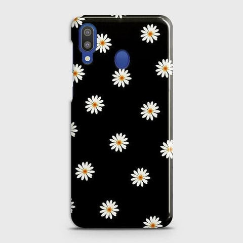 Samsung Galaxy M20 Cover - Matte Finish - White Bloom Flowers with Black Background Printed Hard Case with Life Time Colors Guarantee