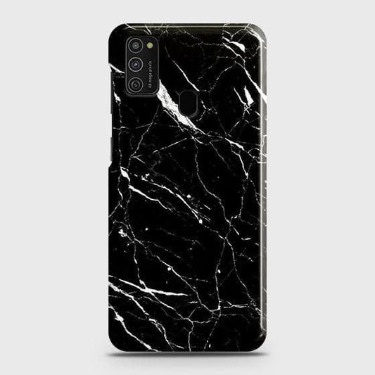Samsung Galaxy M21 Cover - Trendy Black Marble Printed Hard Case with Life Time Colors Guarantee