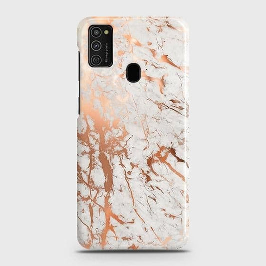 Samsung Galaxy M21 Cover - In Chic Rose Gold Chrome Style Printed Hard Case with Life Time Colors Guarantee
