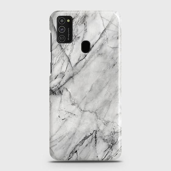 Samsung Galaxy M21 Cover - Matte Finish - Trendy White Marble Printed Hard Case with Life Time Colors Guarantee
