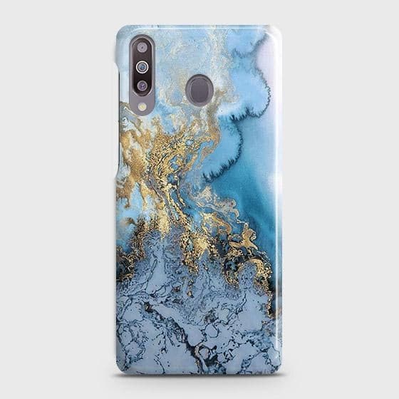 Samsung Galaxy M30Cover - Trendy Golden & Blue Ocean Marble Printed Hard Case with Life Time Colors Guarantee