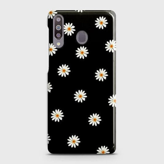 Samsung Galaxy M30 Cover - Matte Finish - White Bloom Flowers with Black Background Printed Hard Case with Life Time Colors Guarantee