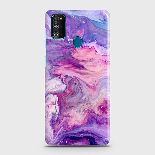 Samsung Galaxy M30s Cover - Chic Blue Liquid Marble Printed Hard Case with Life Time Colors Guarantee