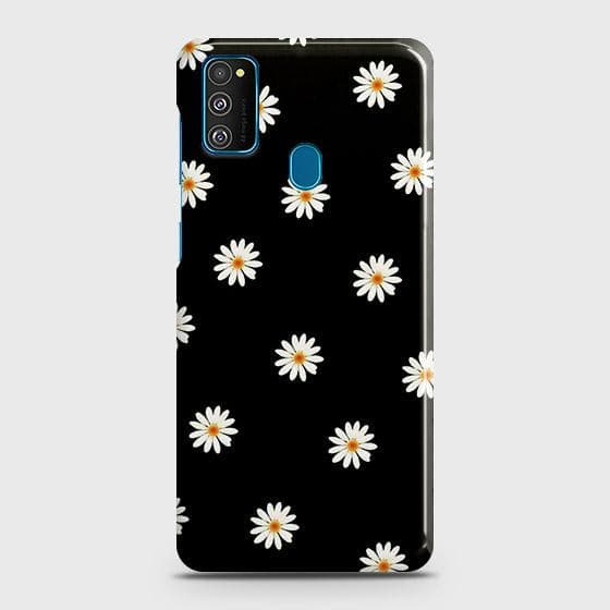 Samsung Galaxy M30sCover - Matte Finish - White Bloom Flowers with Black Background Printed Hard Case with Life Time Colors Guarantee