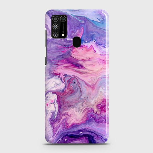 Samsung Galaxy M31 Cover - Chic Blue Liquid Marble Printed Hard Case with Life Time Colors Guarantee