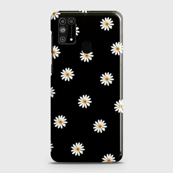 Samsung Galaxy M31 Cover - Matte Finish - White Bloom Flowers with Black Background Printed Hard Case with Life Time Colors Guarantee