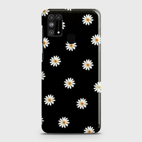 Samsung Galaxy M31 Cover - Matte Finish - White Bloom Flowers with Black Background Printed Hard Case with Life Time Colors Guarantee