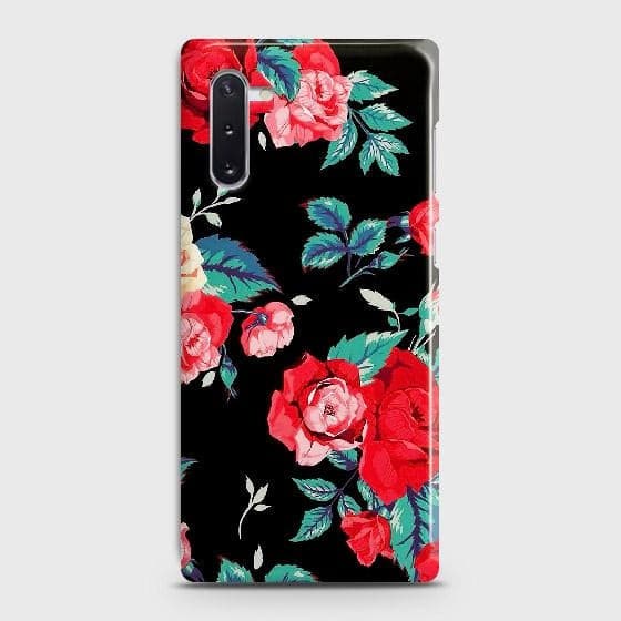 Samsung Galaxy Note 10 Cover - Luxury Vintage Red Flowers Printed Hard Case with Life Time Colors Guarantee