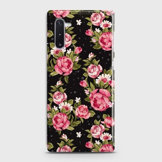 Samsung Galaxy Note 10 Cover - Trendy Pink Rose Vintage Flowers Printed Hard Case with Life Time Colors Guarantee
