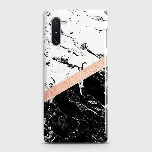 Printed Black & White Marble With Chic RoseGold Strip Case with Life Time Colors Guarantee For Samsung Galaxy Note 10