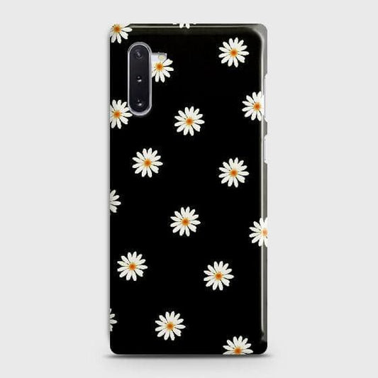 Samsung Galaxy Note 10 Cover - Matte Finish - White Bloom Flowers with Black Background Printed Hard Case with Life Time Colors Guarantee