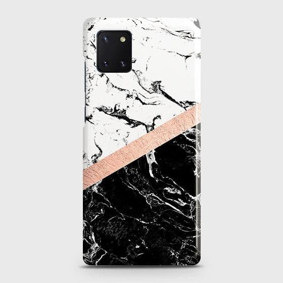Printed Black & White Marble With Chic RoseGold Strip Case with Life Time Colors Guarantee For Samsung M60S ( Fast Delivery )