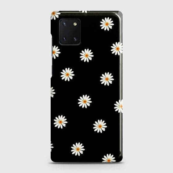 Samsung Galaxy Note 10 Lite Cover - Matte Finish - White Bloom Flowers with Black Background Printed Hard Case with Life Time Colors Guarantee