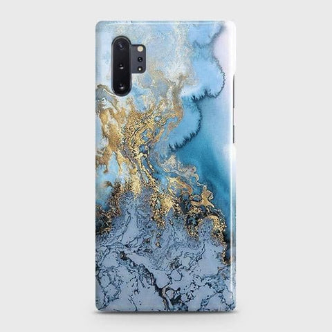 Samsung Galaxy Note 10 Plus Cover - Trendy Golden & Blue Ocean Marble Printed Hard Case with Life Time Colors Guarantee ( Fast Delivery )