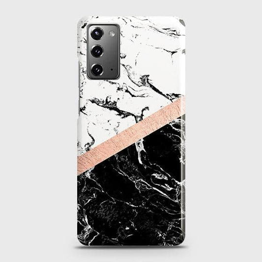 Printed Black & White Marble With Chic RoseGold Strip Case with Life Time Colors Guarantee For Samsung Galaxy Note 20
