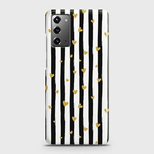 Samsung Galaxy Note 20 Cover - Trendy Black & White Lining With Golden Hearts Printed Hard Case with Life Time Colors Guarantee