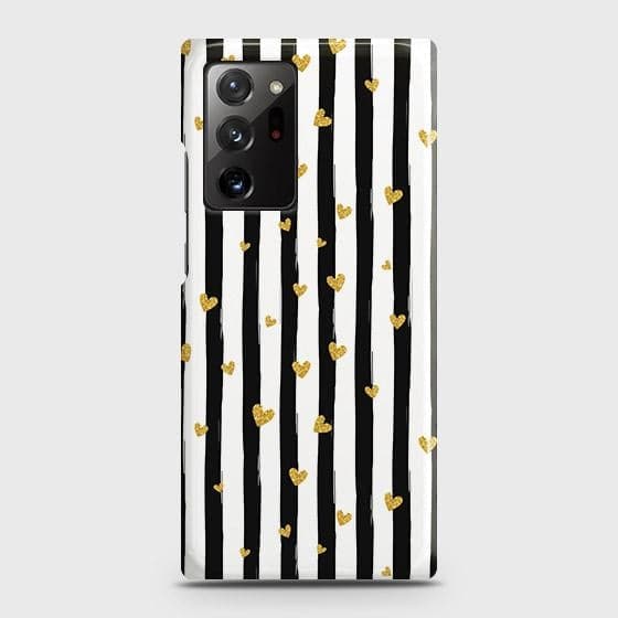 Samsung Galaxy Note 20 Ultra Cover - Trendy Black & White Lining With Golden Hearts Printed Hard Case with Life Time Colors Guarantee (Fast Delivery)