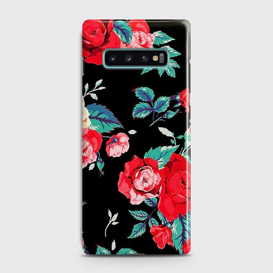 Samsung Galaxy S10 Cover - Luxury Vintage Red Flowers Printed Hard Case with Life Time Colors Guarantee(2)