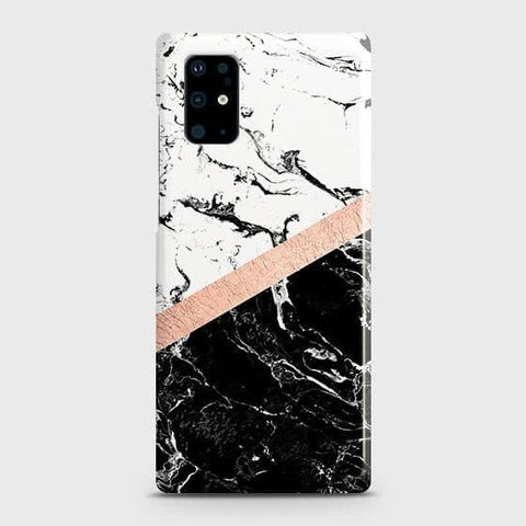 Samsung Galaxy S20 Plus Cover - Black & White Marble With Chic RoseGold Strip Case with Life Time Colors Guarantee
