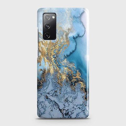 Samsung Galaxy S20 FE Cover - Trendy Golden & Blue Ocean Marble Printed Hard Case with Life Time Colors Guarantee
