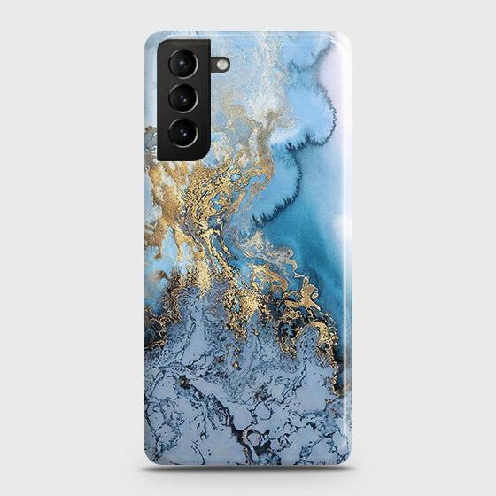 Samsung Galaxy S21 5G Cover - Trendy Golden & Blue Ocean Marble Printed Hard Case with Life Time Colors Guarantee