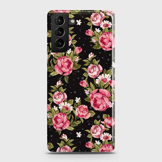 Samsung Galaxy S21 5G Cover - Trendy Pink Rose Vintage Flowers Printed Hard Case with Life Time Colors Guarantee