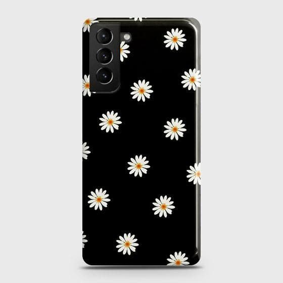 Samsung Galaxy S21 5G Cover - Matte Finish - White Bloom Flowers with Black Background Printed Hard Case with Life Time Colors Guarantee (Fast Delivery)(FS)