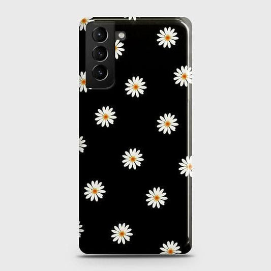 Samsung Galaxy S21 5G Cover - Matte Finish - White Bloom Flowers with Black Background Printed Hard Case with Life Time Colors Guarantee (Fast Delivery)(FS)